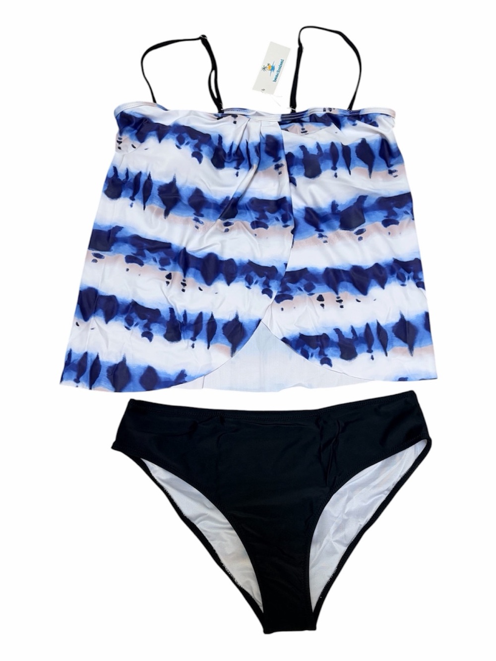 BEACHSISSI Tie-Dye Stripe Print Bandeau Tankini Set Swimsuit Size XL